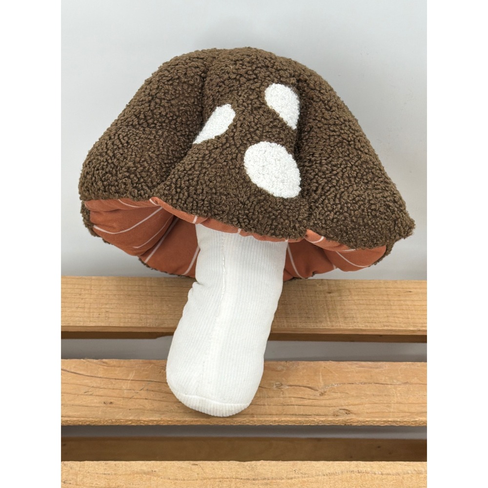 Mushroom Plush Decorative Pillow Brown Sherpa Corduroy Cottagecore Decor